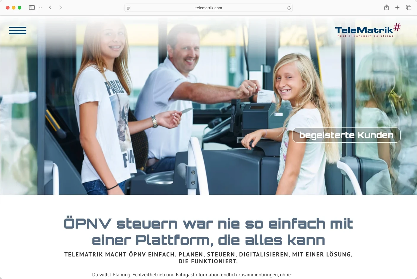 Startseite von telematrik.com im Browserfenster